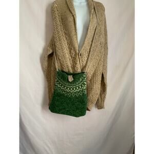 Solid Wool Green Hand Crafted Hobo Pouch Snap Closure